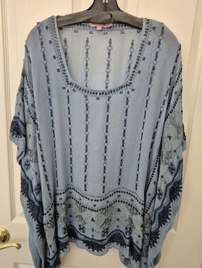 Calypso St. Barth Light Blue Embroidered Women's Tunic Top